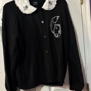 Her Universe Haunted Mansion Black Cardigan Sweater with Embroidered Collar sz 2